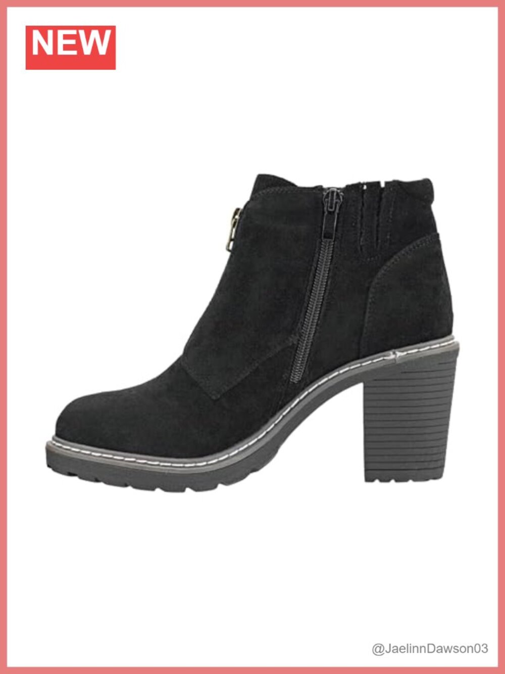 Block Heel Ankle Bootie with Zippers - Side Zip & Front Zip, Cushioned Insole